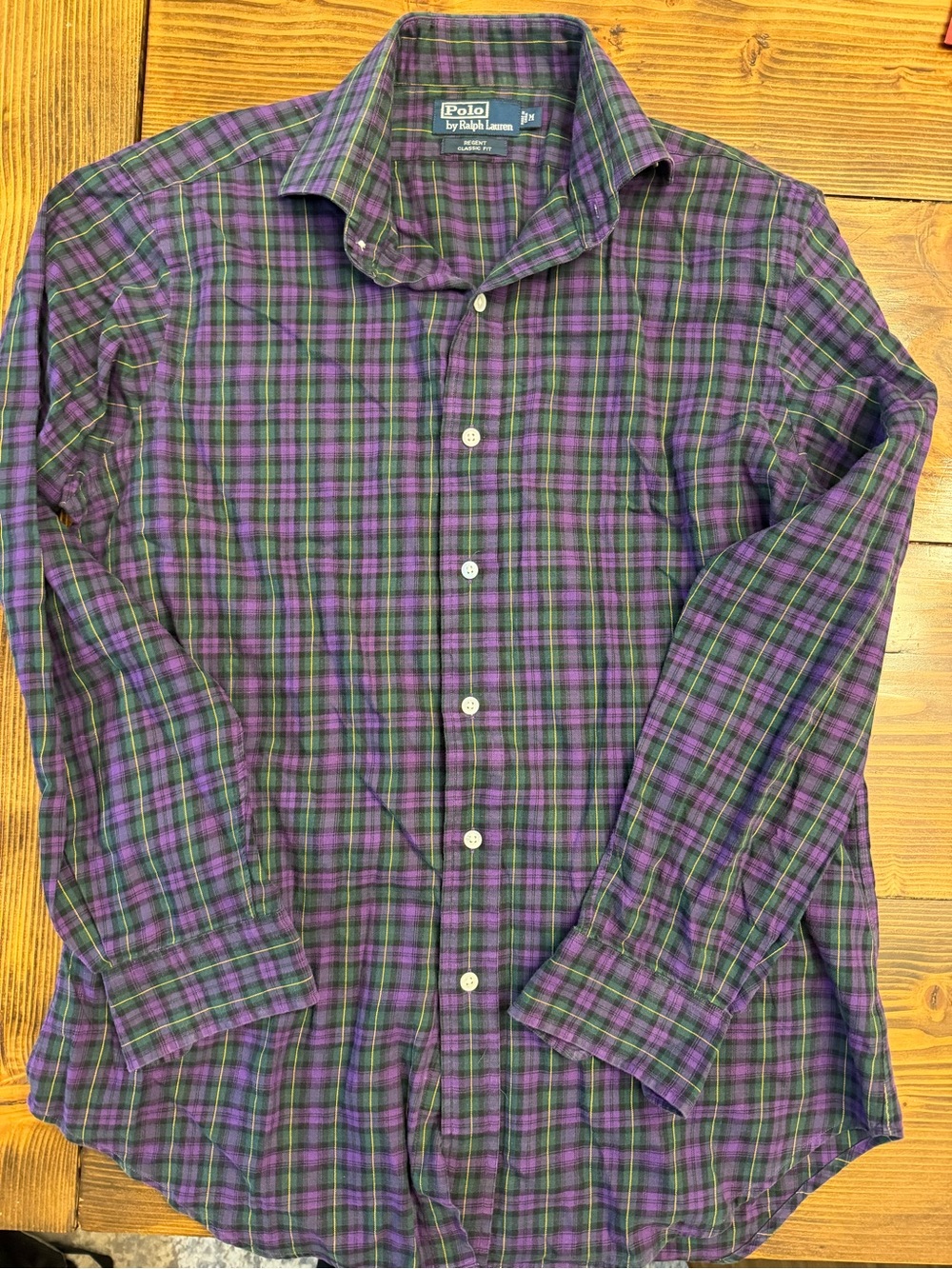 Polo by Ralph Lauren Green and Purple Plaid Button-Down Shirt